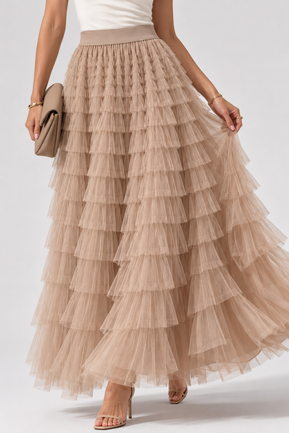 Tulle Maxi Skirt | Women | Layered Tulle | Elastic Waistband | Flowy A-Line Skirt | Steven & Levon