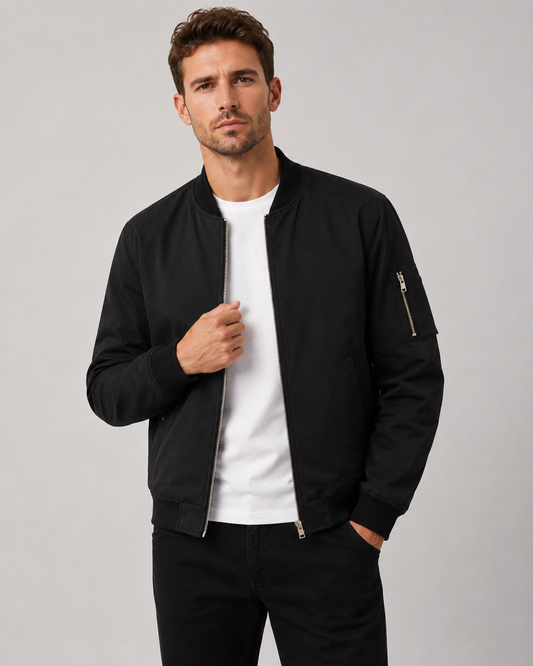 Men's Bomber Jacket | Men's Lightweight Zip Front Casual Bomber Jacket | Polyester | Everyday Outerwear | Steven & Levon
