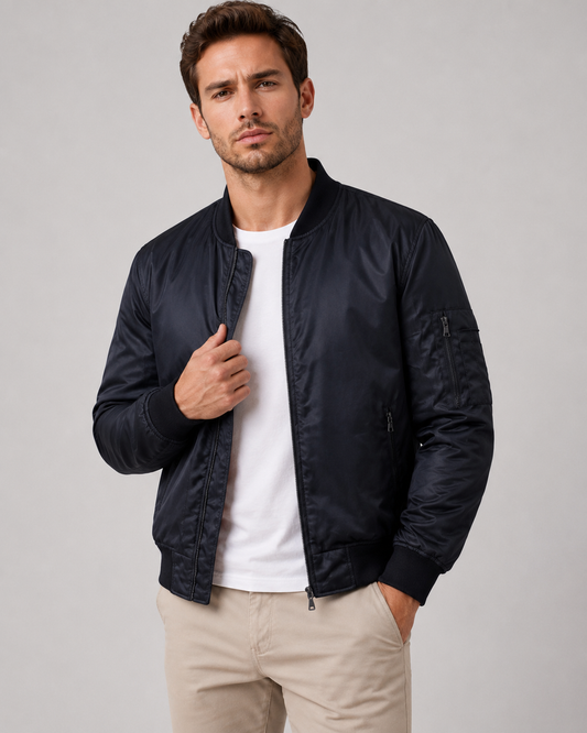 Men's Bomber Jacket | Men's Zip Front Quilted Lining Casual Bomber Jacket | Lightweight Outerwear | Steven & Levon