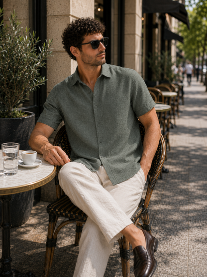 Men's Linen Short Sleeve Shirt | Men | Linen Blend | Breathable Lightweight Summer Button-Up | Steven & Levon
