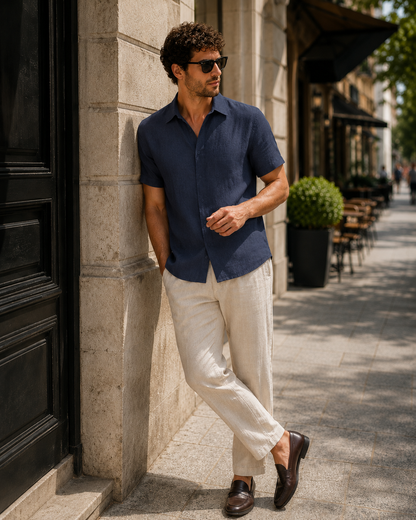 Men's Linen Short Sleeve Shirt | Men | Linen Blend | Breathable Lightweight Summer Button-Up | Steven & Levon
