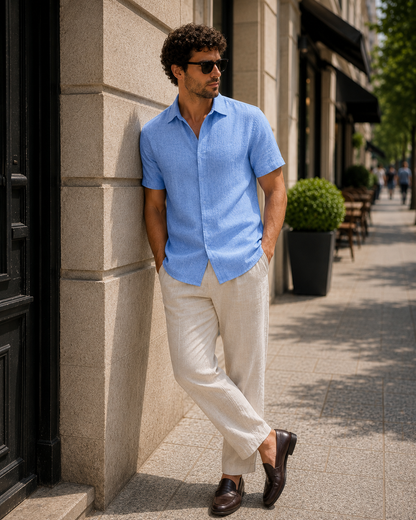 Men's Linen Short Sleeve Shirt | Men | Linen Blend | Breathable Lightweight Summer Button-Up | Steven & Levon