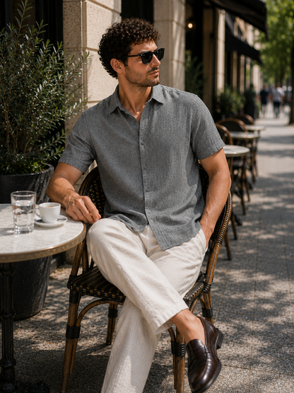 Men's Linen Short Sleeve Shirt | Men | Linen Blend | Breathable Lightweight Summer Button-Up | Steven & Levon