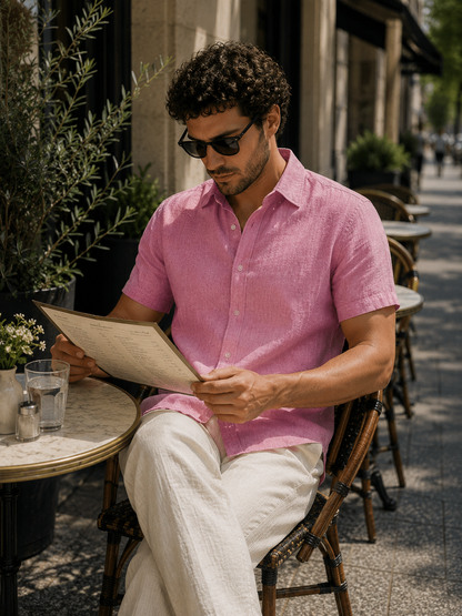 Men's Linen Short Sleeve Shirt | Men | Linen Blend | Breathable Lightweight Summer Button-Up | Steven & Levon