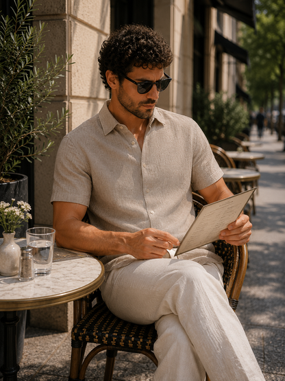 Men's Linen Short Sleeve Shirt | Men | Linen Blend | Breathable Lightweight Summer Button-Up | Steven & Levon