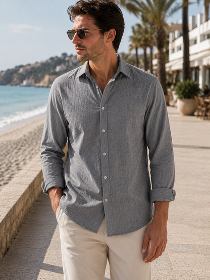 Men's Turn-Down Collar Linen Shirt | Men | Woven Fabric | Casual Button-Up Summer Shirt | Relaxed Fit | Steven & Levon