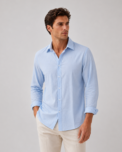 Men's Turn-Down Collar Linen Shirt | Men | Woven Fabric | Casual Button-Up Summer Shirt | Relaxed Fit | Steven & Levon