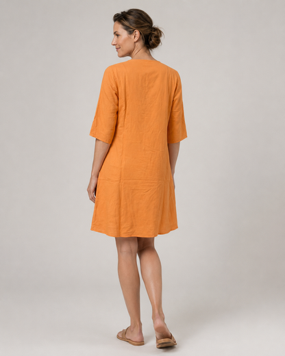 Aarnelle | Linen V Neck Dress | Women | Polyester | Relaxed Fit | Lightweight Summer | Steven & Levon