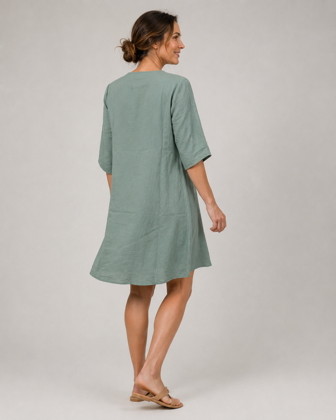 Aarnelle | Linen V Neck Dress | Women | Polyester | Relaxed Fit | Lightweight Summer | Steven & Levon
