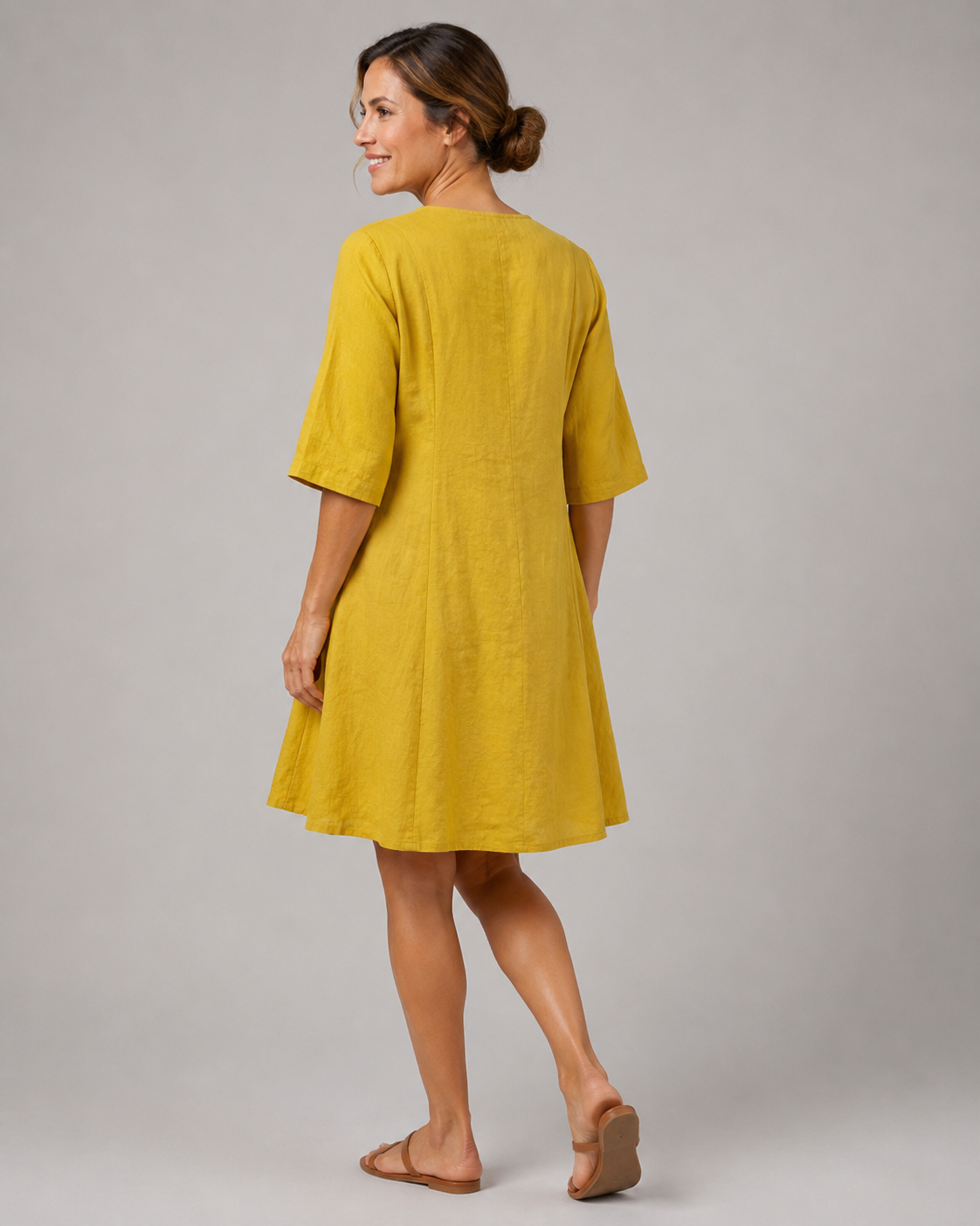 Aarnelle | Linen V Neck Dress | Women | Polyester | Relaxed Fit | Lightweight Summer | Steven & Levon