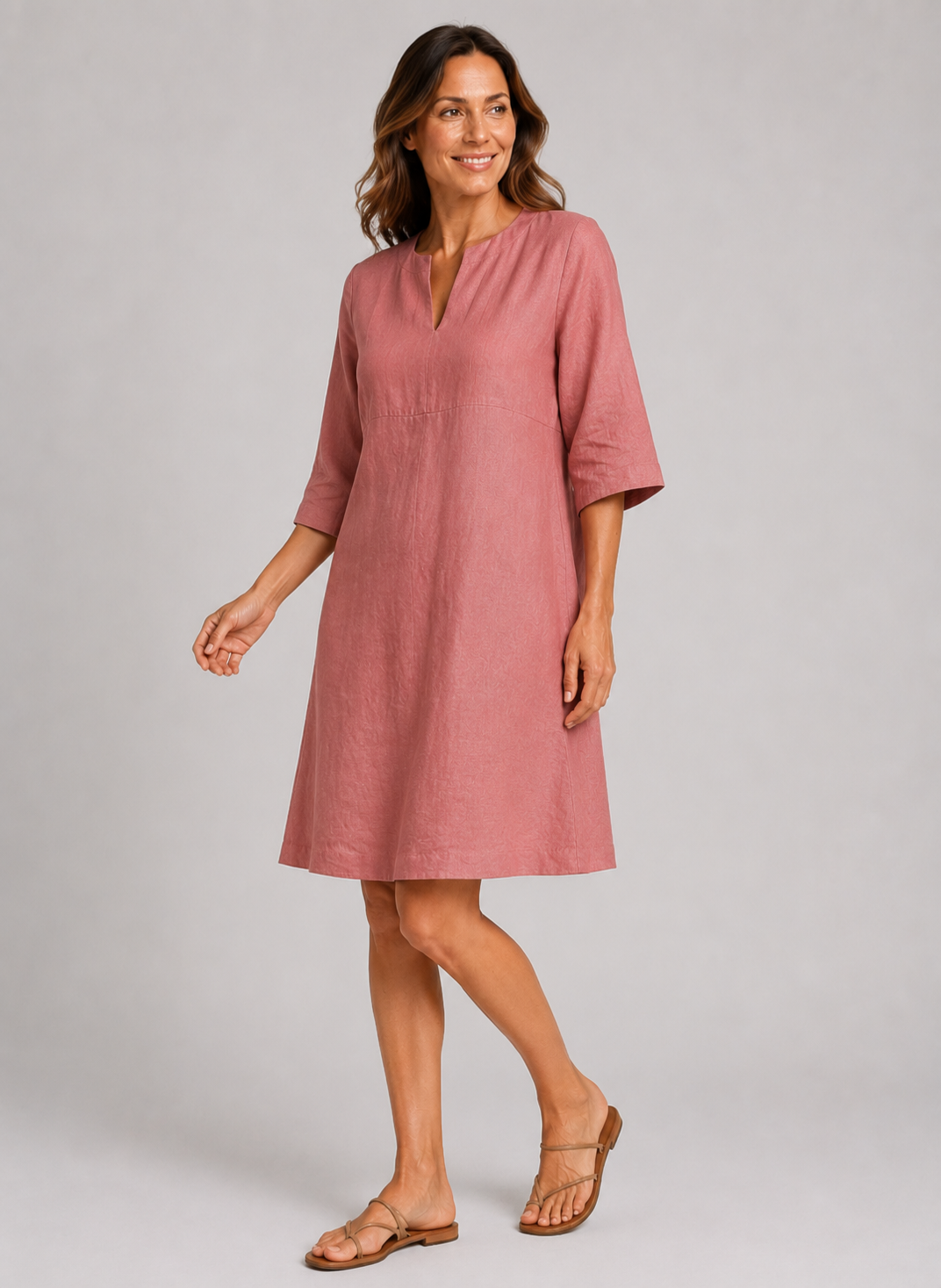 Aarnelle | Linen V Neck Dress | Women | Polyester | Relaxed Fit | Lightweight Summer | Steven & Levon