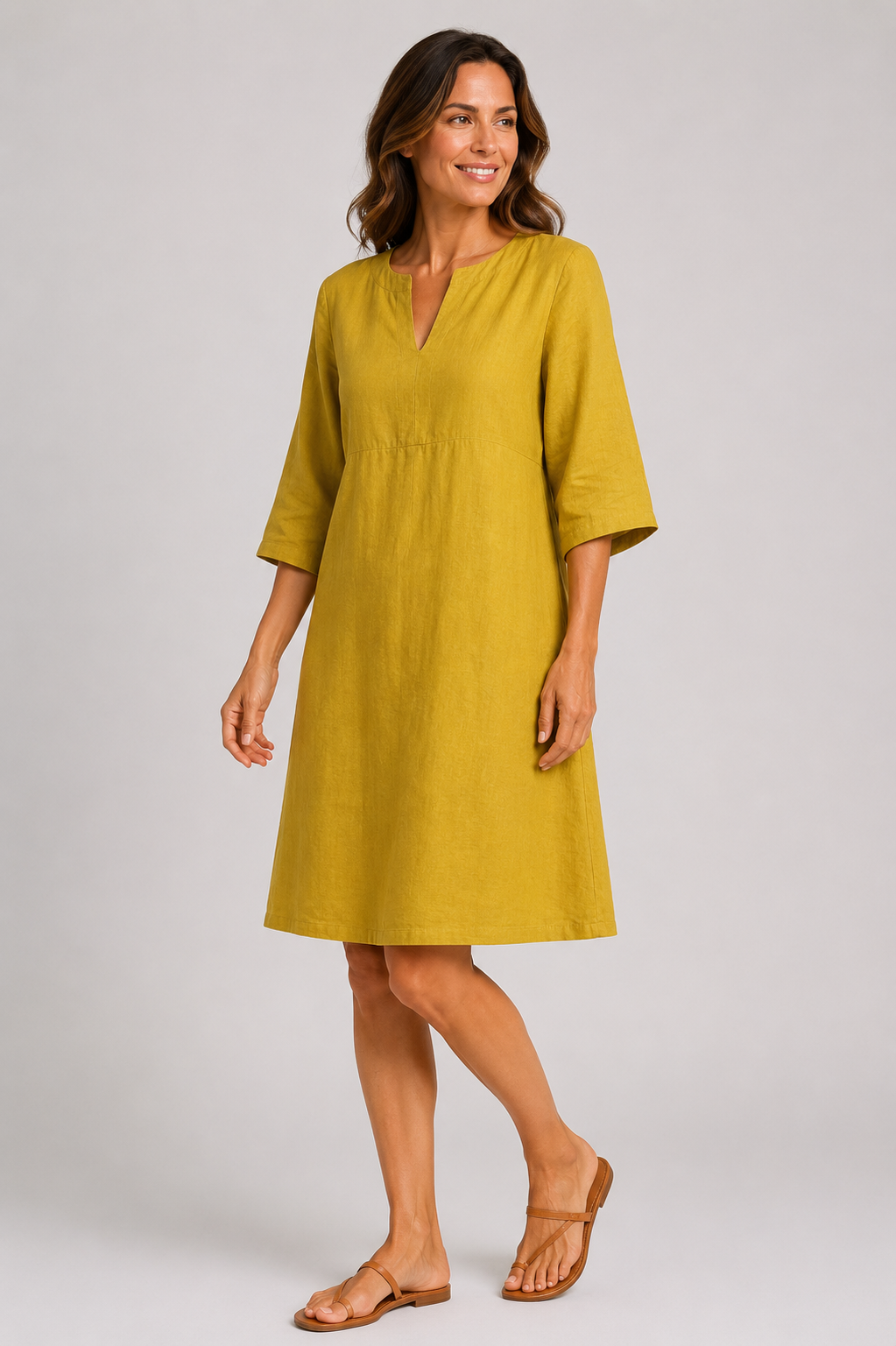 Aarnelle | Linen V Neck Dress | Women | Polyester | Relaxed Fit | Lightweight Summer | Steven & Levon