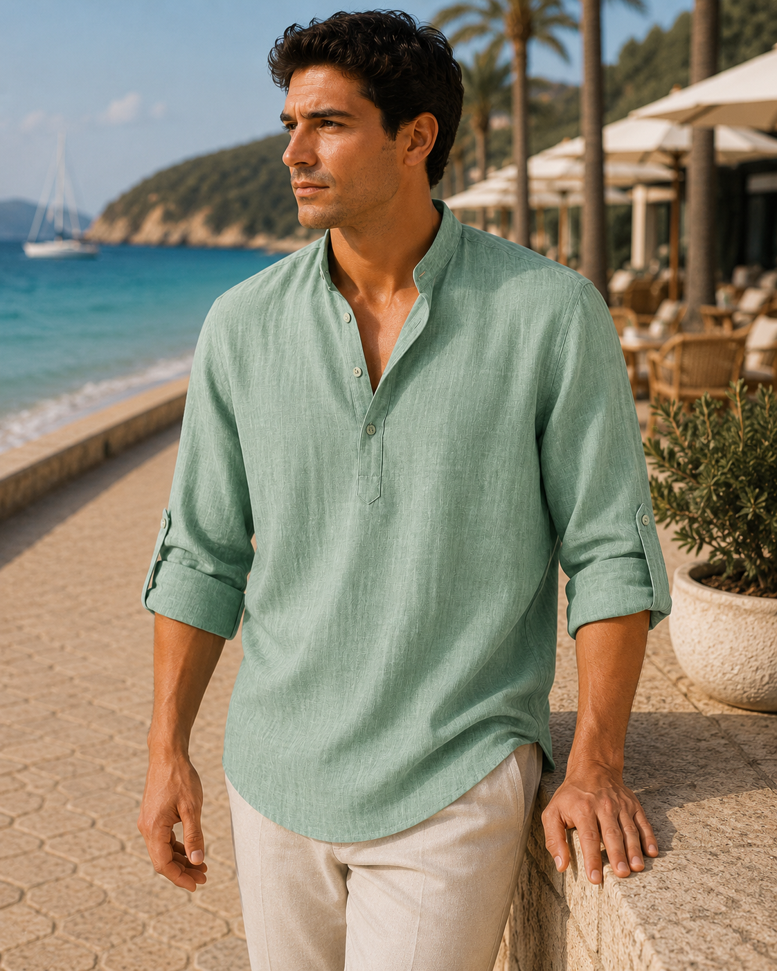 Men's Linen Long Sleeve Collar Shirt | Men | Breathable Lightweight Linen | Casual Summer Wear | Steven & Levon