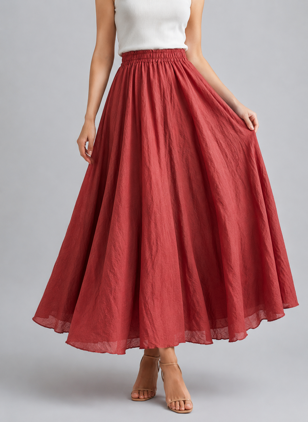 Bohemian Linen Maxi Skirt | Women | Polyester | High Waist A-Line Flowy Boho Style | Steven & Levon