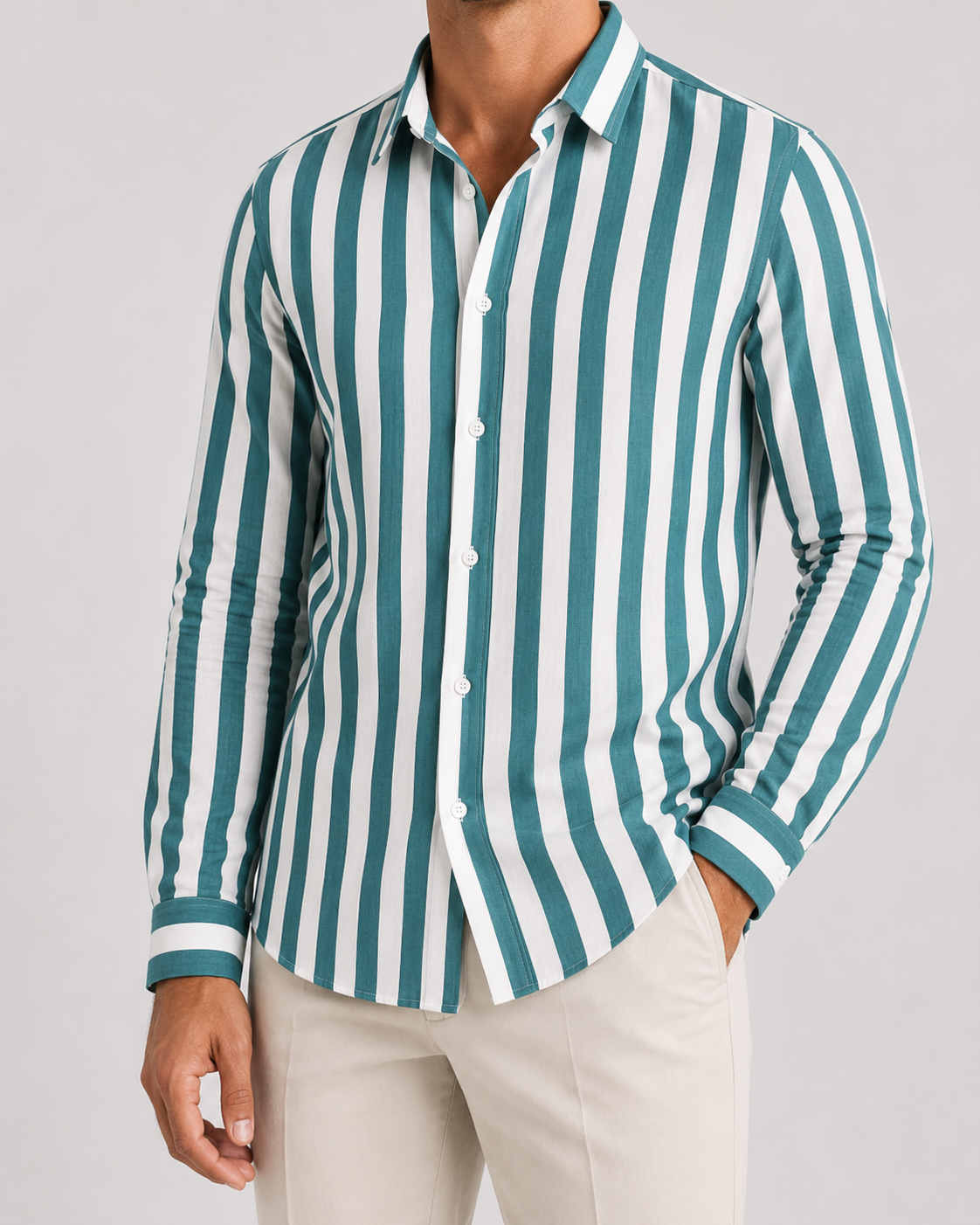Men's Striped Long Sleeve Shirt | Breathable Button-Up Casual Shirt | Polyester Fiber | Lightweight Summer Wear | Steven & Levon
