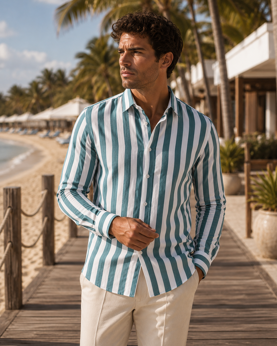 Men's Striped Long Sleeve Shirt | Breathable Button-Up Casual Shirt | Polyester Fiber | Lightweight Summer Wear | Steven & Levon