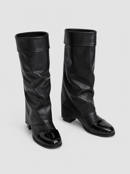 Knee High Boots | Women | Patent Cap Toe | Black | Steven & Levon