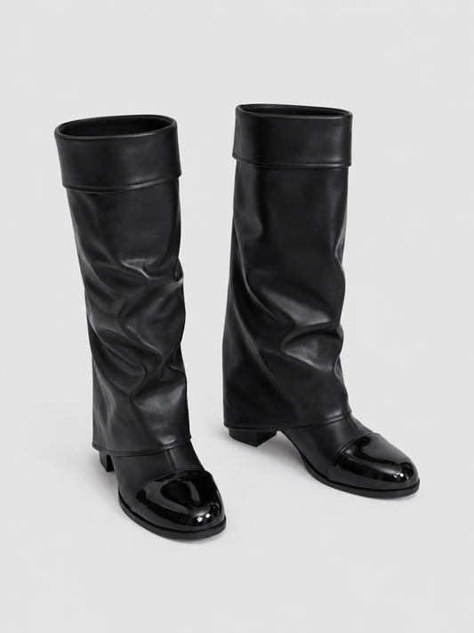 Knee High Boots | Women | Patent Cap Toe | Black | Steven & Levon