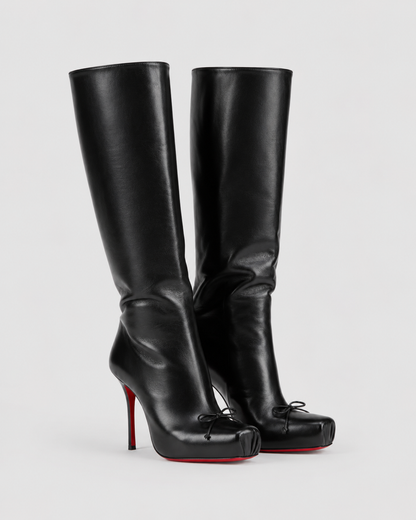 High Heel Knee Boots | Women | Red Sole | Black | Steven & Levon