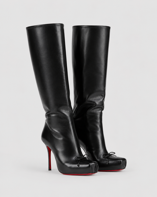 High Heel Knee Boots | Women | Red Sole | Black | Steven & Levon