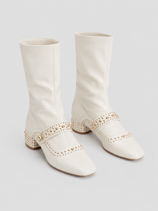 Studded Ankle Boots | Women | Pearl Strap | Ivoire | Steven & Levon