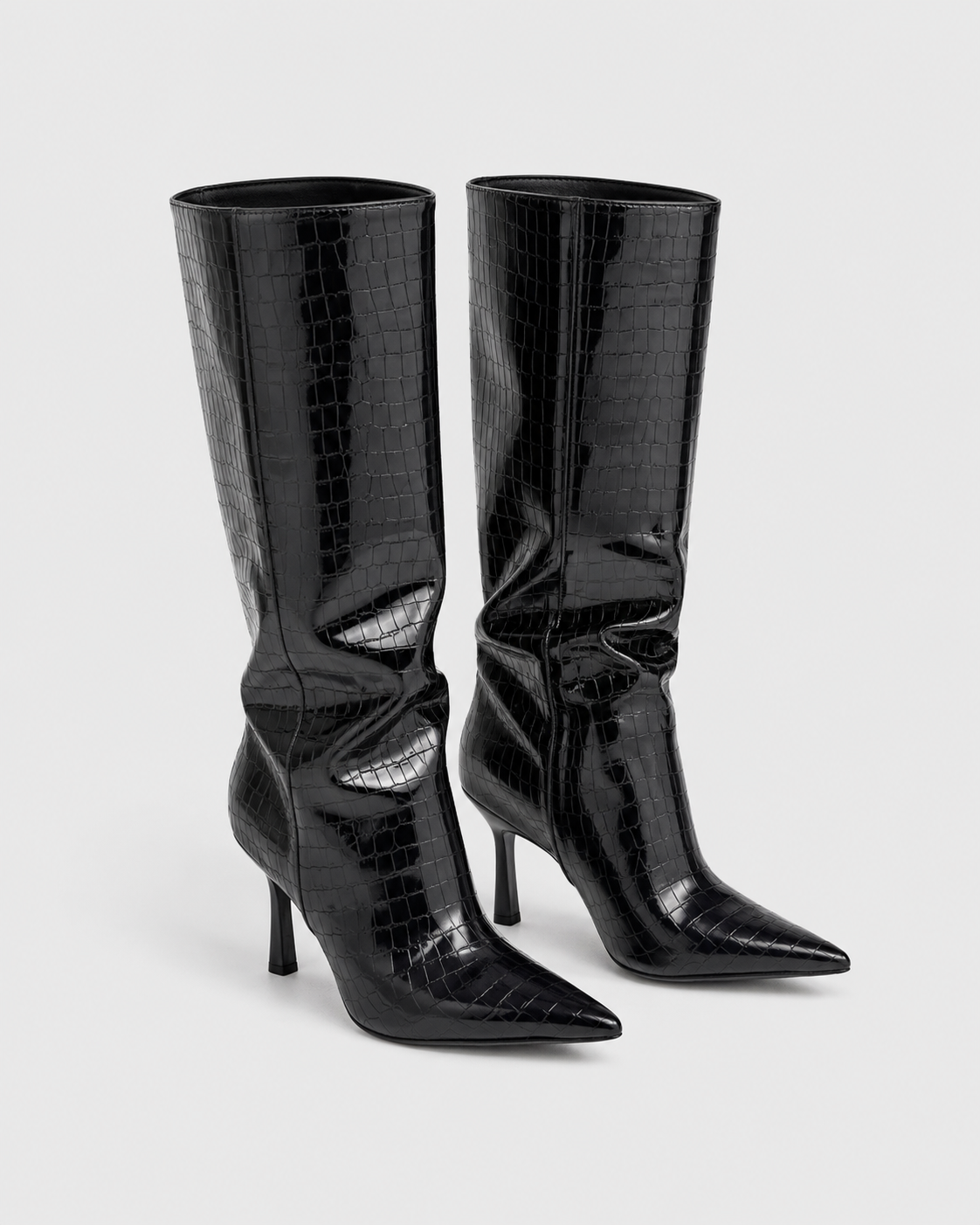 Alligator Pattern Knee High Boots | Women | Pointed Toe | Black | Steven & Levon