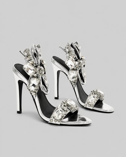 Rhinestone High Heels | Women | Silver | Crystal Embellished | Steven & Levon