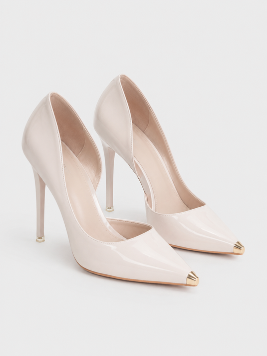 Asymmetric Stiletto Pumps | Women | Light Beige | Pointed Toe | Steven & Levon