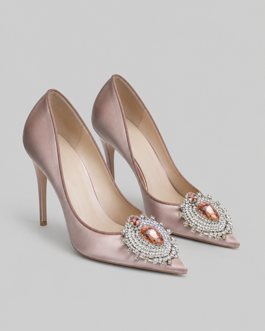 Satin Stiletto Heels | Women | Diamond Detail | Pink | Steven & Levon