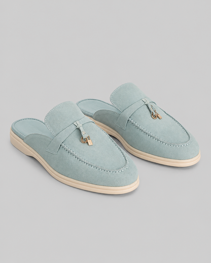 Suede Loafers | Women | Metal Charm | Baby Blue | Contrast Sole | Steven & Levon