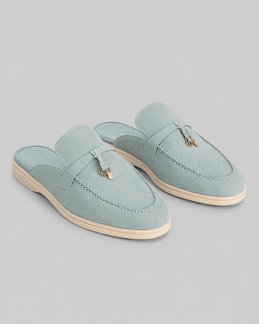 Suede Loafers | Women | Metal Charm | Baby Blue | Contrast Sole | Steven & Levon