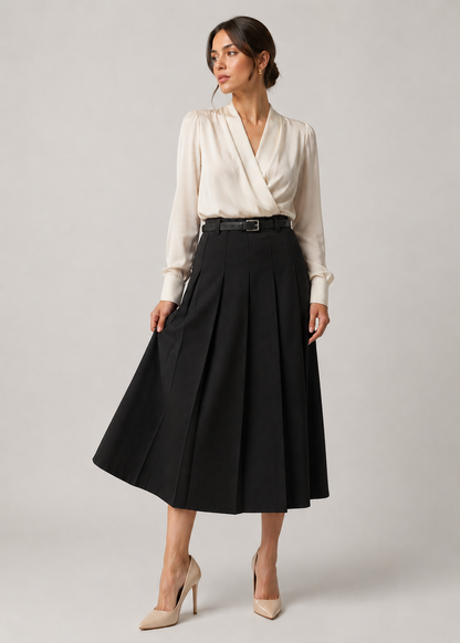 Women's Casual Midi Skirt | Women | High Waist | Flowy A-Line | Versatile Everyday Wear | Steven & Levon