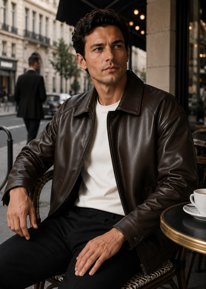 Men's Leather Bomber Jacket | Genuine Leather | Zip Front, Elastic Hem Casual Outerwear | Steven & Levon