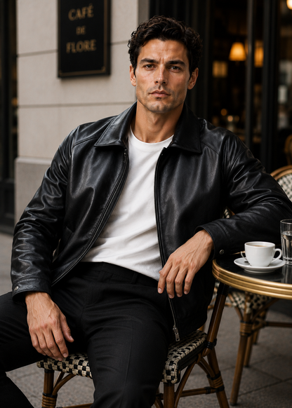 Men's Leather Bomber Jacket | Genuine Leather | Zip Front, Elastic Hem Casual Outerwear | Steven & Levon