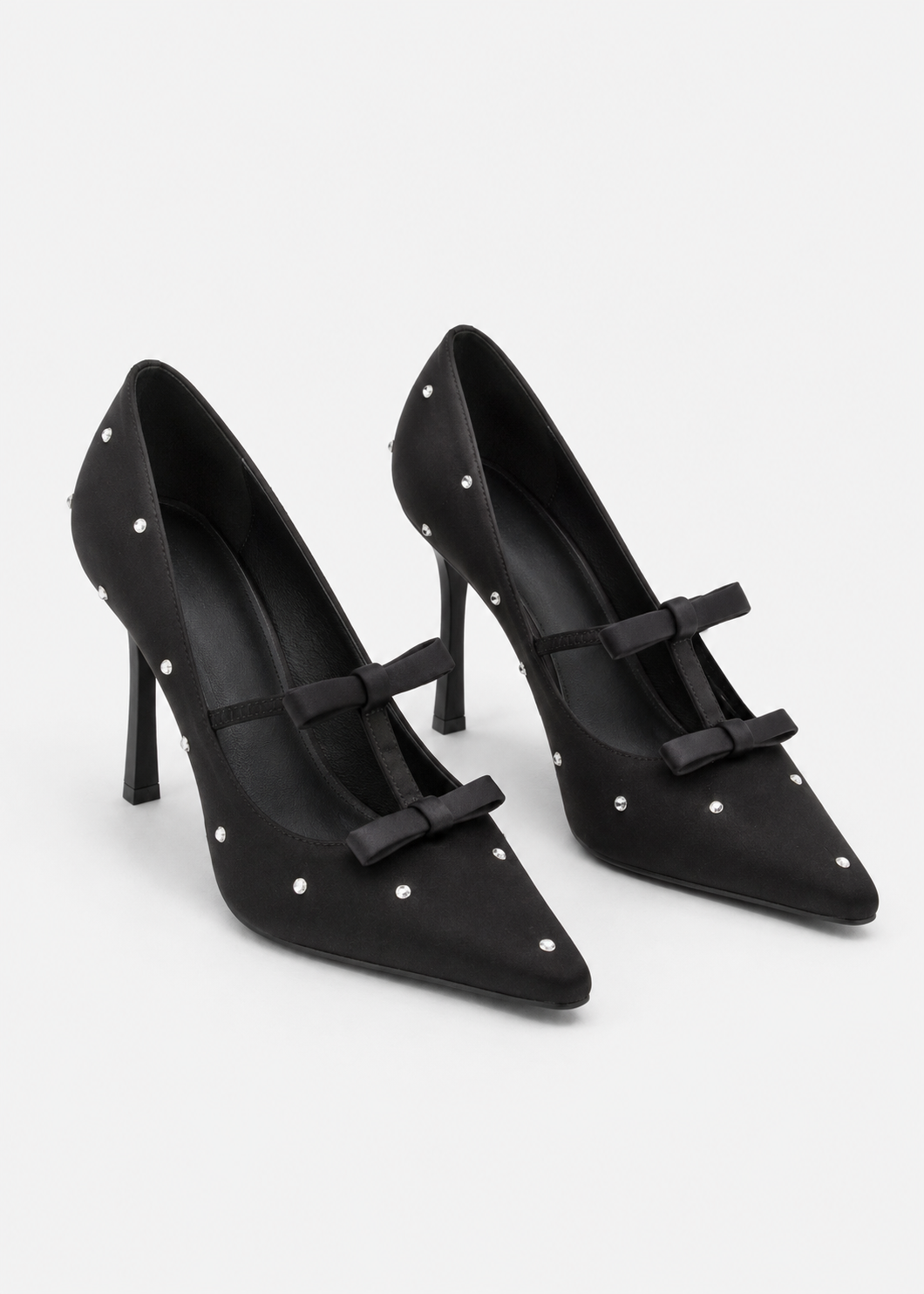 Bow Pointed Toe Pumps | Women | Crystal Studs | Black | Steven & Levon