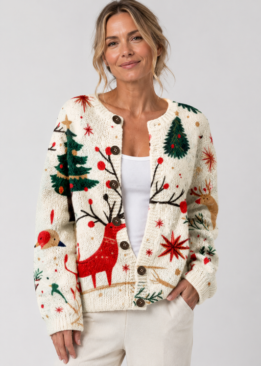 Reindeer Knit Cardigan | Women's Cozy Christmas Sweater | Steven & Levon