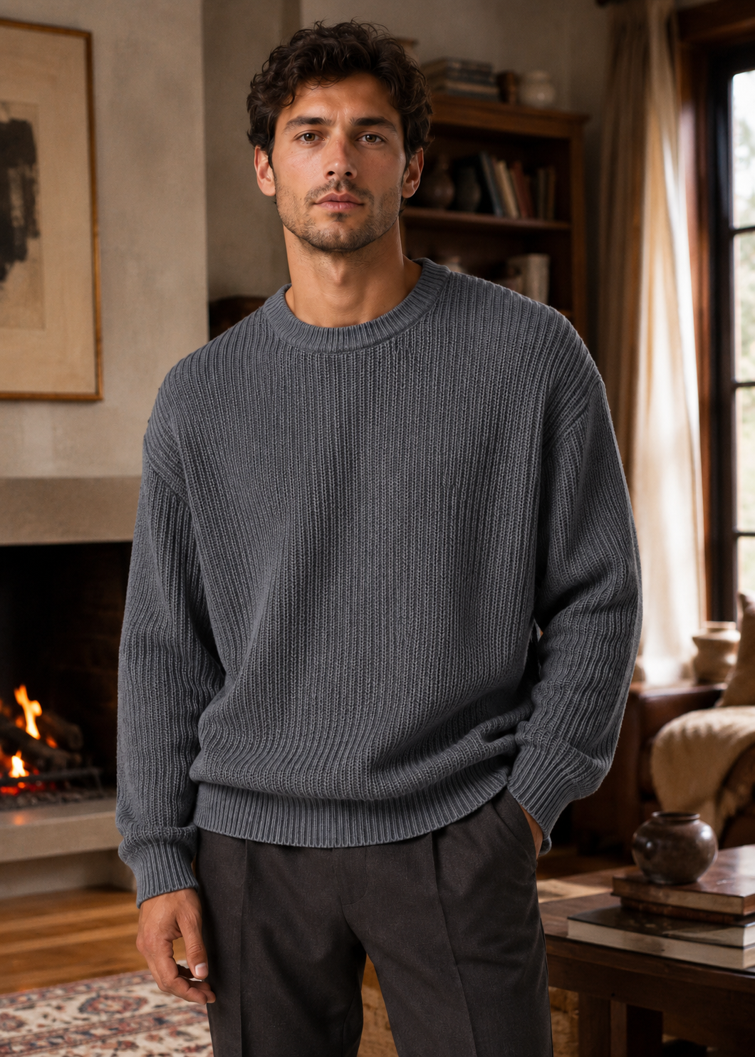 Men’s Oversized Knitted Sweater | Ribbed Knit Jumper | Soft Knit Fabric | Relaxed Fit | Steven & Levon