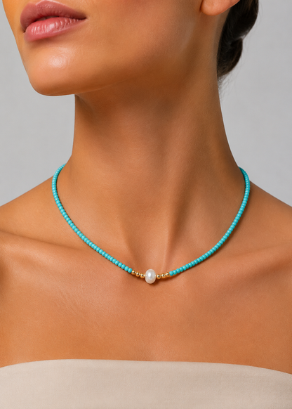 Freshwater Pearl Necklace | Women | Handcrafted Jewelry | Glass Mica Beads | Elegant Gift | Steven & Levon