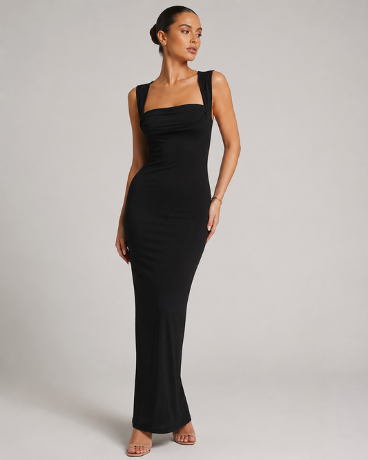 Women's Square Neck Bodycon Maxi Dress | Formal Evening Wear | Sleeveless Slit | Steven & Levon