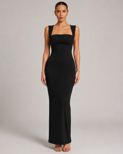 Women's Square Neck Bodycon Maxi Dress | Formal Evening Wear | Sleeveless Slit | Steven & Levon