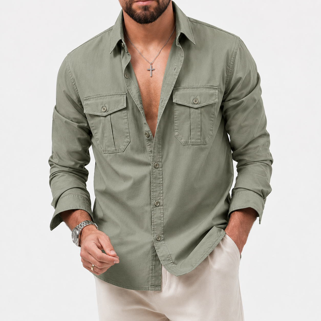 Men’s Casual Button Up Shirt | Men | Long Sleeve Cotton Blend | Relaxed Fit Everyday Shirt | Steven & Levon