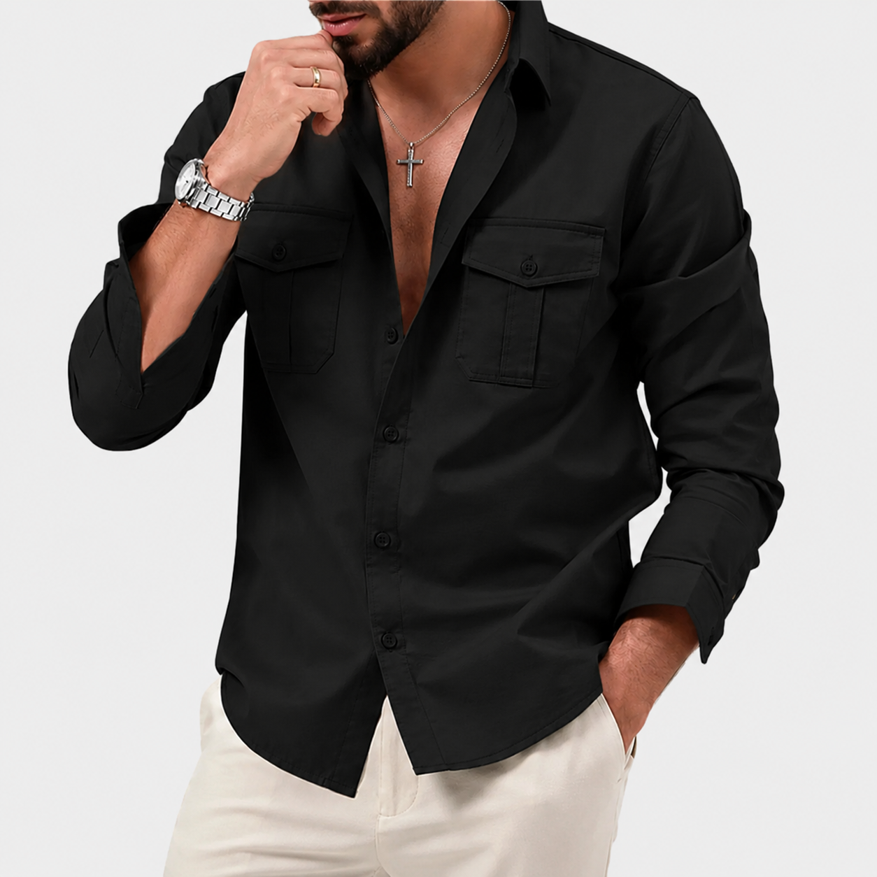 Men’s Casual Button Up Shirt | Men | Long Sleeve Cotton Blend | Relaxed Fit Everyday Shirt | Steven & Levon