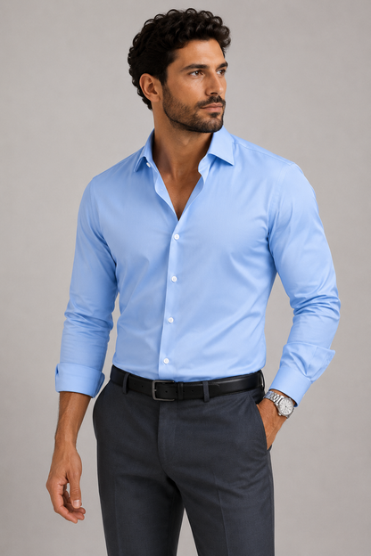 Classic Collar Dress Shirt | Men | Polyester Blend | Long Sleeve Formal Button Down | Smart Casual Office Wear | Steven & Levon