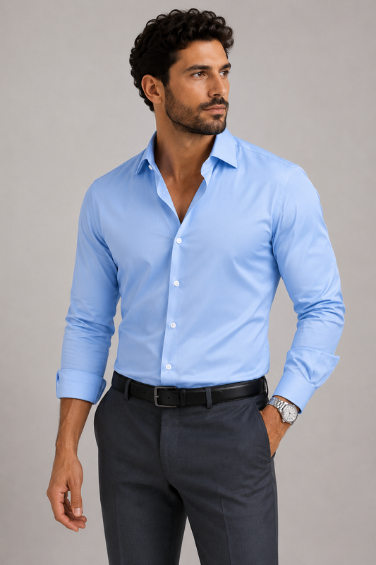 Classic Collar Dress Shirt | Men | Polyester Blend | Long Sleeve Formal Button Down | Smart Casual Office Wear | Steven & Levon