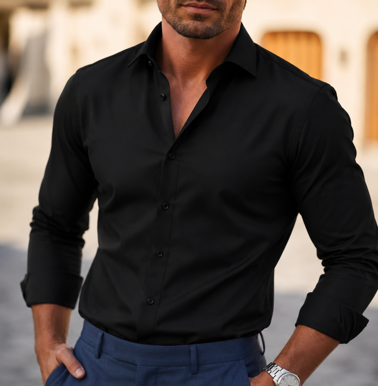 Classic Collar Dress Shirt | Men | Polyester Blend | Long Sleeve Formal Button Down | Smart Casual Office Wear | Steven & Levon