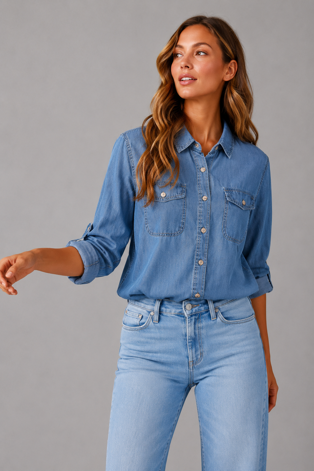 Women's Denim Blend Blouse Shirt | Denim Blouse Shirt | Sleeveless Collared Layering Top | Navy Blue | Steven & Levon
