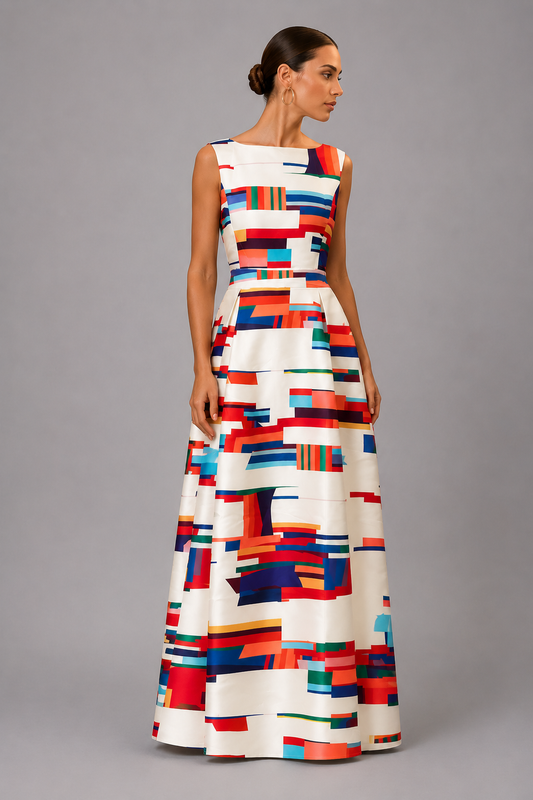 Sleeveless Geometric Maxi Dress | Women | Sleeveless Flowy Summer Evening Dress | Steven & Levon