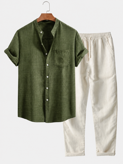 Men's Linen Summer Set | Lightweight Shirt & Shorts | Breathable Holiday Outfit | Steven & Levon