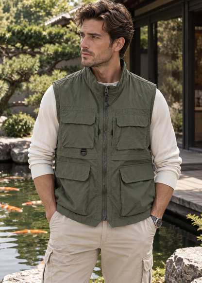Men's Multi-Pocket Utility Gilet Vest | Lightweight | Zip Front | Outdoor Fishing Workwear | Steven & Levon