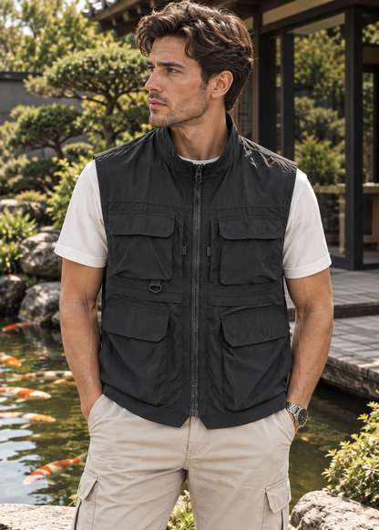 Men's Multi-Pocket Utility Gilet Vest | Lightweight | Zip Front | Outdoor Fishing Workwear | Steven & Levon